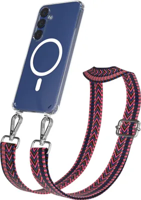 Produktbild von EAZY CASE - Handykette mit MagSafe Hülle für Samsung Galaxy S25 Plus, Handyband ZigZag Style,Karabiner Silber, Umhängeband in Pink
