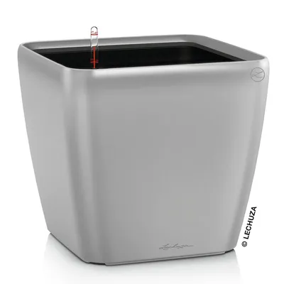 Produktbild von LECHUZA-Pflanzgefäß QUADRO Premium LS 35 Silber Metallic | Pflanzgefäß mit Bewässerungssystem | Metallic-Oberfläche | 35,5 x 35,5 x 32,5 cm | 16168