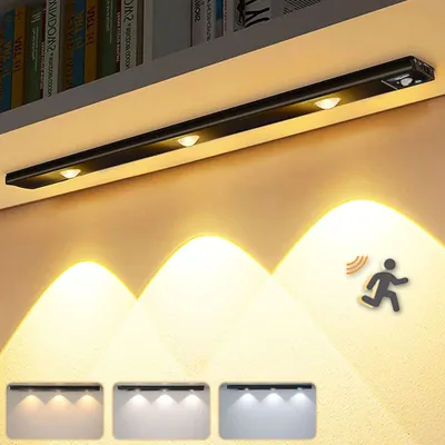 Produktbild von 40CM Led Unterbauleuchte Lichtleiste Mit Bewegungsmelder Kabellos Wiederaufladbare 3 Lichtfarbe Dimmbare Sensor Schrankleuchten, Schwarz