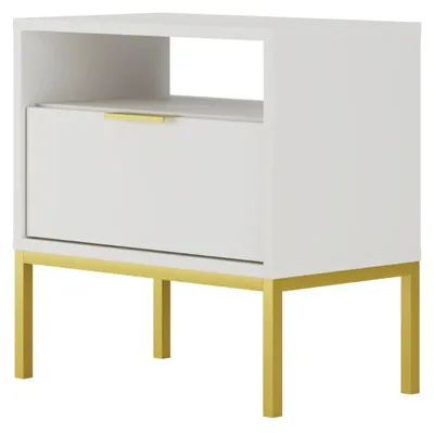 Productafbeelding van Modern nachtkastje, wit, met gouden poten - Stijlvol design
