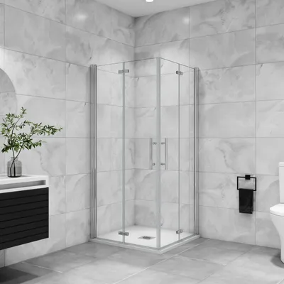 Produktbild von B:90xT:90x197cm 180°Falttür Nano+ESG Glas Eckeinstieg Duschabtrennung Duschkabine Drehtür