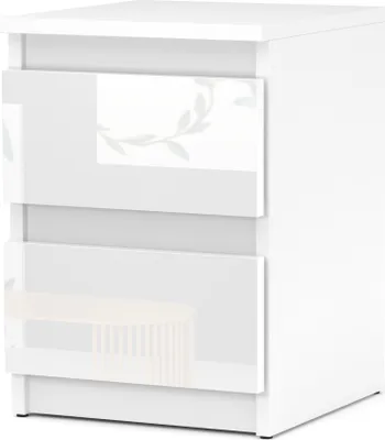 Produktbild von MRBLS_HOME - Nachttisch Weiß Glanz - Nachtschrank mit 2 Schubladen - Nachtkommoden - Minimalistisches Design - Nachttischschrank Kompakter Beistelltisch H42,5cm B30cm T30,5cm für Schlafzimmer