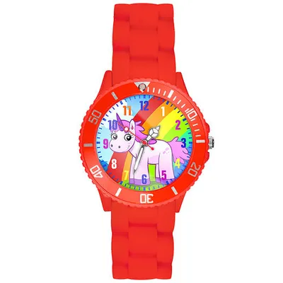 Produktbild von Taffstyle Kinder Ambanduhr Bunte Kinder Armbanduhr Silikon Einhorn Uhr Lernuhr, Rot