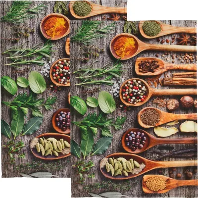Produktbild von Baumwoll-Geschirrtücher im 2er-Pack mit Gewürzemotiv, Größe 50x70 cm