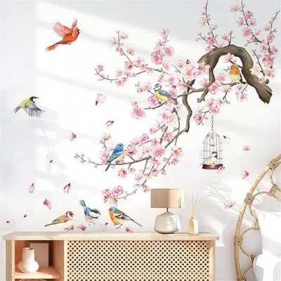 Produktbild von Vinyl Wanddekorationen - Rosa Blumen - Wohnzimmer und Schlafzimmer Dekoration - 5 Stücke