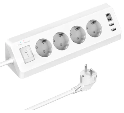 Productafbeelding van Hoekstopcontact met 2 USB en 2 Type-C, 4-voudig met schakelaar