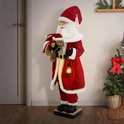 Obrázek produktu pro ECD Germany Dekorativní figurka Otec Vánoc 120 cm s LED světlem pohybem zvukem hudbou Animovaná vánoční dekorace s lucernou medvídkem a senzorem pohybu