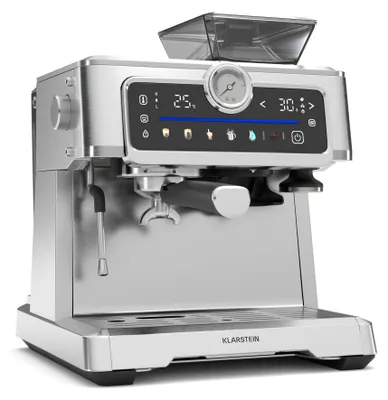 Obrázek produktu pro Klarstein Kávovar GrandPresso Touch, 20 barů, integrovaný mlýnek, indikátor tlaku, mléčná pěna