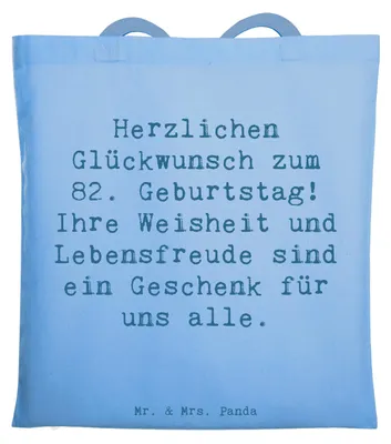 Produktbild von Mr. & Mrs. Panda Schultasche Spruch 82. Geburtstag - Sky Blue - Geschenk, Laptoptasche, Tote Bag, Shopping Tasche, Achtzigzweiter, Geburtstagsfeier, dokumententasche, Uni