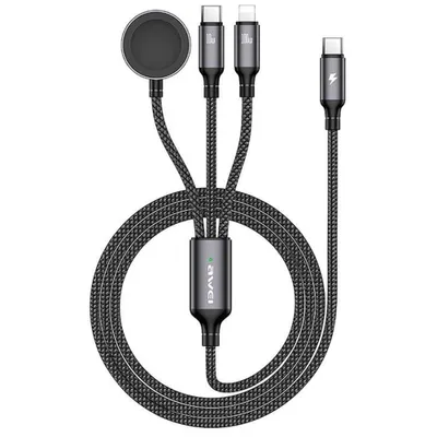 Obrázek produktu pro Nabíjecí kabel 3v1 Awei W23, 2×USB-C, 5A, 2m, černá