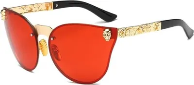 Image de Camerazar Lunettes de soleil yeux de chat pour femmes, rouge avec tête de mort, polarisées