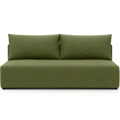 Image de Sofello Canapé LUNO boucle avec fonction sommeil Olive - Canapé Boucle moderne pour votre salon, surface de couchage : 204×144 cm