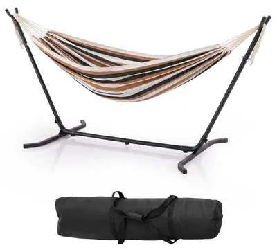 Produktbild von ALIGHTUP Hängematte mit Gestell, Tragetasche, 260 x 97 x 109 cm, bis zu 200 kg belastbar, für Garten und Terrasse, Kaffeebraun