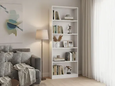 Produktbild von Bücherregal Dangell, Lineares Bücherregal mit 4 Regalen, Büro- oder Schlafzimmerregal, Modernes Bücherregal, 80x28h201 cm, Weiß