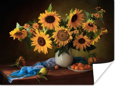 Produktbild von MuchoWow® Poster Sonnenblumen - Malerei - Stilleben - Ölfarbe - Obst 120x90 cm - Wandbild