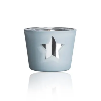 Produktbild von Teelichtglas „STAR“ Ø 6cm x 4,5cm Windlicht mit Sternmotiv Grau
