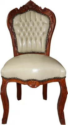 Produktbild von Casa Padrino Barock Esszimmer Stuhl Creme Lederoptik / Braun - Barock Möbel