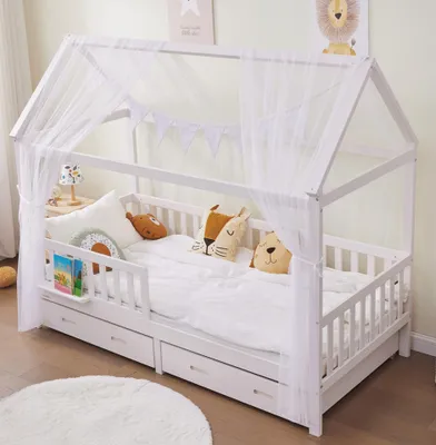Obrázok produktu pre Alavya Home Dekoračná sada k domčekovej posteli 150x350 cm polyester /bavlna - 2-dielna sada, biela