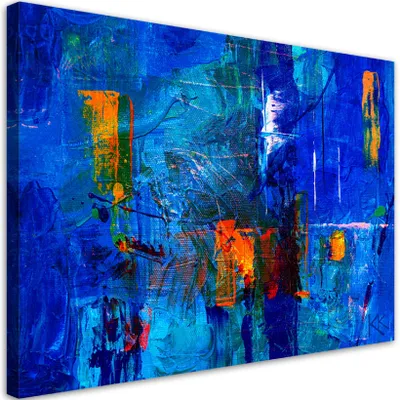 Produktbild von Leinwandbild Blaue Abstraktion, handgemalt 60x40 Feeby Blau bild für die wand bereit zum aufhängen