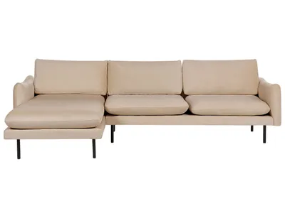 Produktbild von BELIANI 4-Sitzer Ecksofa Beige Samt L-Förmig mit Chaiselongue Hohe Schwarze Metallfüße Dicke Sitzkissen Schmale Armlehnen Lose Rücken- & Sitzkissen