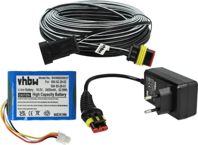 Produktbild von vhbw 1x Netzteil, 1x 3400 mAh Akku, 1x 30 m Niederspannungskabel kompatibel mit Flymo EasiLife 500 (2020), 200 (2020), 350 (2020) Rasenmäher