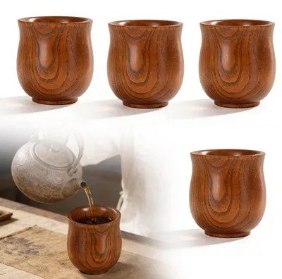 Produktbild von Set aus 4 natürlichen Holzbechern 150 ml
