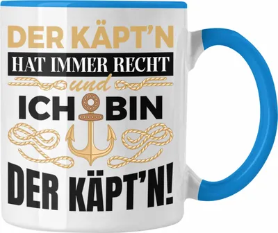 Produktbild von Trendation - Kapitän Tasse Geschenk Käptn Lustiger Spruch Bootsfahrer Sportboot Herren Segler Segeln Motoboot (Blau)