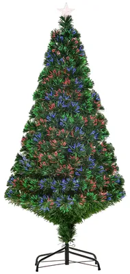 Produktbild von Künstlicher Weihnachtsbaum 150 cm mit Glasfaser künstlich Tannenbaum mit LED Beleuchtung, 180 Spitzen Christbaum Weihnachtsdeko inkl. Metallständer für drinnen