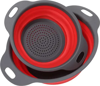 Image de Lot de 2 paniers égouttoirs ronds pliables, grand et petit, pour laver les fruits et légumes