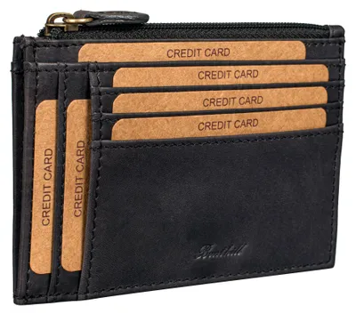 Produktbild von Benthill Leder Kreditkartenetui - Slim Portemonnaie aus echtem Leder - Schmale Leder-geldbörse mit Kreditkartenfächer und Münzfach - Mini Wallet