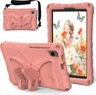 Produktbild von Kinder Hülle für Samsung Galaxy Tab A11 8.7" 2025 Leicht Stoßfeste EVA Kindgerechtes Schutzhülle mit Schultergurt, Schmetterlings-Ständer Pink