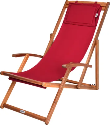 Produktbild von CASARIA® Sonnenliege Holz Wetterfest Klappbar Verstellbar 160kg Belastbar Armlehne Nackenkissen Garten Balkon Liegestuhl Akazie 94x94x60cm Bordeauxrot