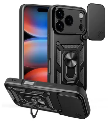 Obrázek produktu pro Etui Hybrid Armor Camshield Na Iphone 17 Pro Pancerne Z Podstawką I Osłoną Aparatu - Czarne