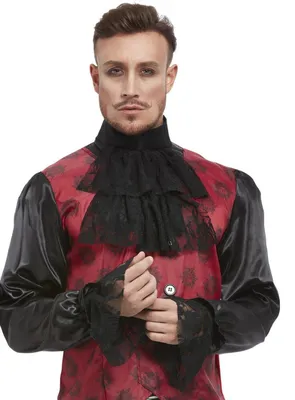 Produktbild von Smiffys Jabot und Manschetten Set schwarz mit Netzstoff für Barock & Vampir Kostüme