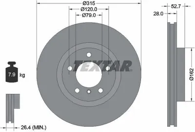 Produktbild von TEXTAR PRO Bremsscheibe Vorne Rechts für BMW 3 Limousine (E36) 315mm 92071203