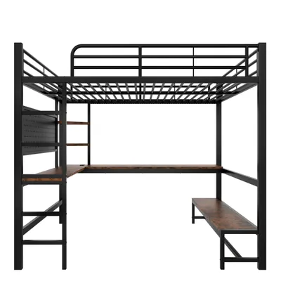 Produktbild von Flieks Etagenbett 140x200cm mit Usb und Type-c, Kinderbett Hochbett mit Leiter, Jugendbett Metallbett mit Schreibtisch und Stauraum, Schwarz