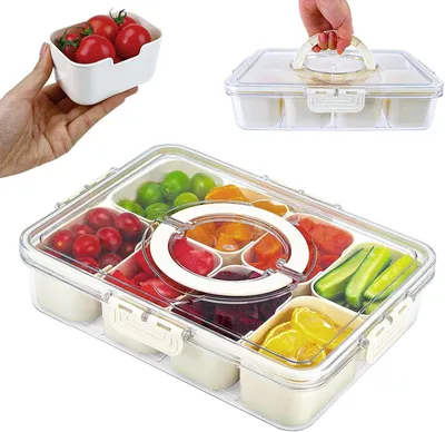 Produktbild von Snack Box, Snackbox Mit 8 Fächern, Snackschale Mit Deckel Und Griff, Transparent