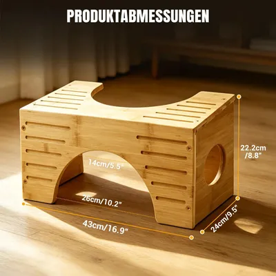 Produktbild von Toilettenhocker - Hocker für Hockposition - 2-fach höhenverstellbar 18–23 cm - Rutschfest - Bambus - Bis 136 kg belastbar - Holzoptik