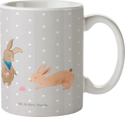 Produktbild von Mr. & Mrs. Panda Teetasse Hasen Muschel - Grau Pastell - Geschenk, Muttertag, Keramiktasse, Urlaub, Tasse, Beste Freundin, Kaffeetasse, Geschenktasse, Strand, Muscheln