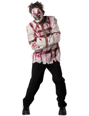 Productafbeelding van Psychotische clown, dwangjas, Halloween kostuum, wit-bruin-rood