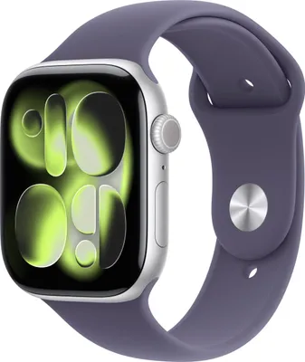Produktbild von Apple Watch Series 11 GPS 46 mm Aluminium Silber und Sportarmband Lila Nebel - Größe S/M (Purple Fog)