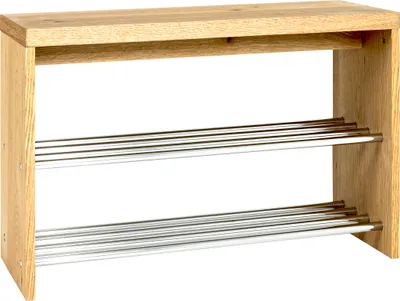Produktbild von HAKU Schuhbank Sitzbank Schuhregal chrom, eiche - Echtholzfurnier, MDF, Metall, Wabenplatte, B/H/T: 81x55x30 cm