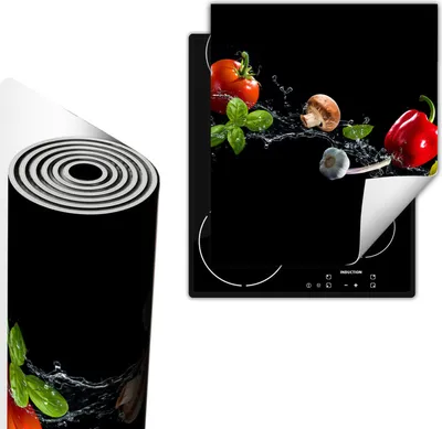 Produktbild von Herdabdeckplatte 45x52 cm Glaskeramikkochfeld Abdeckung Anti Rutsch Matte Aufrollbar, Schwarz Gemüse