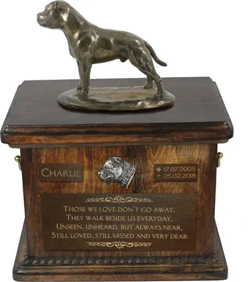 Immagine prodotto di Bulldog inglese dello Staffordshire - Urna crematoria per cani con statuetta, urna crematoria personalizzata per cani, marca Art-Dog