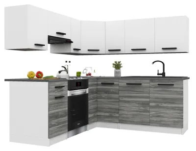 Obrázek produktu pro Belini Moderní kuchyňská linka ITALIA 6 – kuchyňský nábytek 360 cm, bílá-šedá, matný povrch Glamour – vestavěná kuchyně se závěsnými skříňkami, spodními skříňkami a pracovními deskami