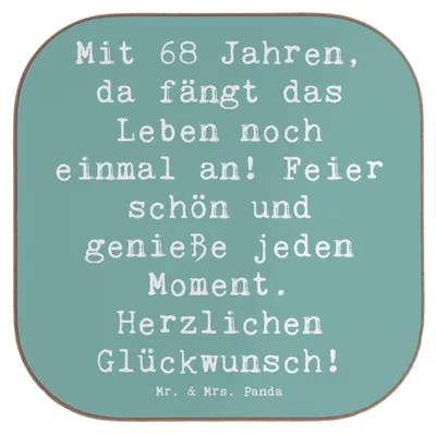 Produktbild von Mr. & Mrs. Panda Tischuntersetzer Spruch 68. Geburtstag Freude - Meeresbrise - Geschenk, Freundschaft, Geburtstagsgeschenk, Happy Birthday, Leben beginnt neu, Coaster
