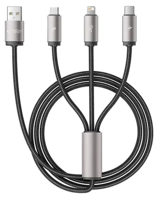 Produktbild von Tech-Protect Ultraboost 3In1 Lightning & Typ-C & Micro-Usb Kabel 3.5A 100Cm Grau