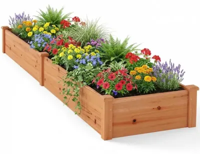 Obrázek produktu pro Dřevěný vyvýšený zahradní květináč GT4319OR, 240 x 60 x 25 cm, přírodní