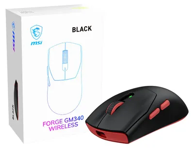 Obrázek produktu pro MSI Forge Gm340 Wireless Black, Pro praváky i leváky, Optický, RF bezdrátové + Bluetooth, 12000 DPI, 1 ms, Černá