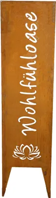 Produktbild von Schild Spruchtafel Gartenschild Edelrost rostige Gartendeko 118cm x 30cm Wohlfühloase